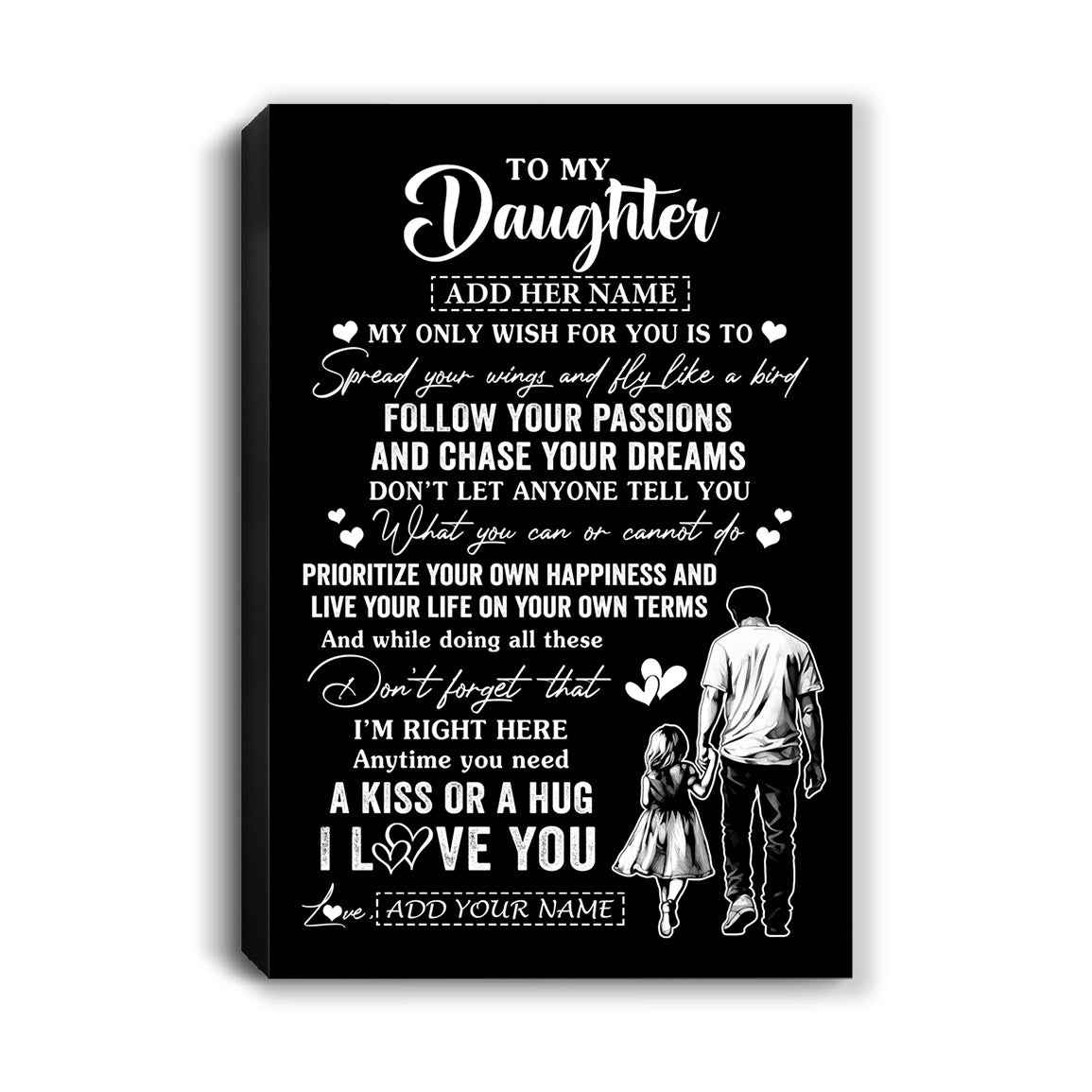 Personalized To My Daughter Gifts Canvas From Dad Father My Only Wish For You Daughter Birthday Gifts Graduation Christmas Custom Wall Art Print Framed Canvas | teecentury