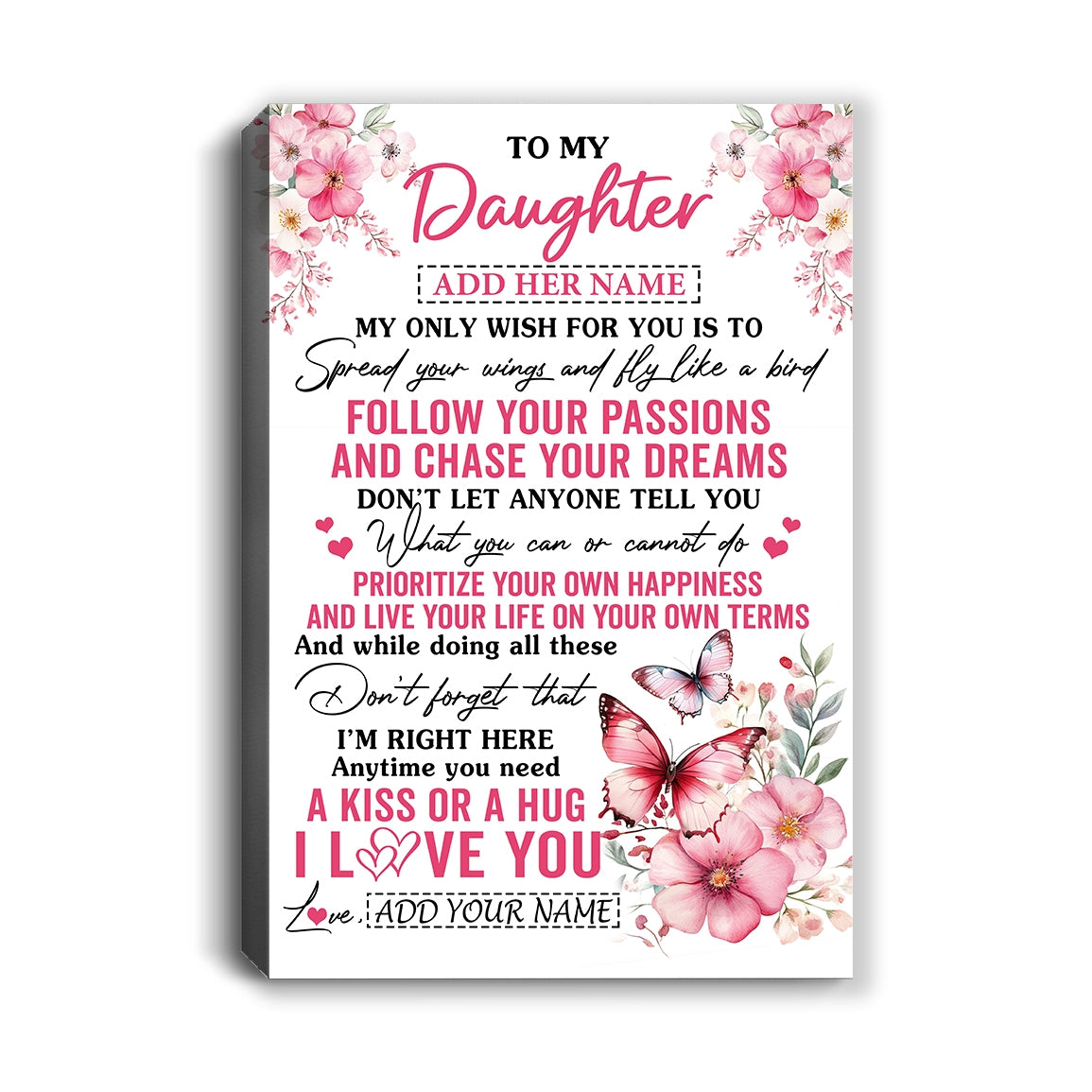 Personalized To My Daughter Gifts Canvas From Mom Dad Butterfly My Only Wish For You Daughter Birthday Gifts Graduation Christmas Custom Custom Art Print Framed Canvas | teecentury