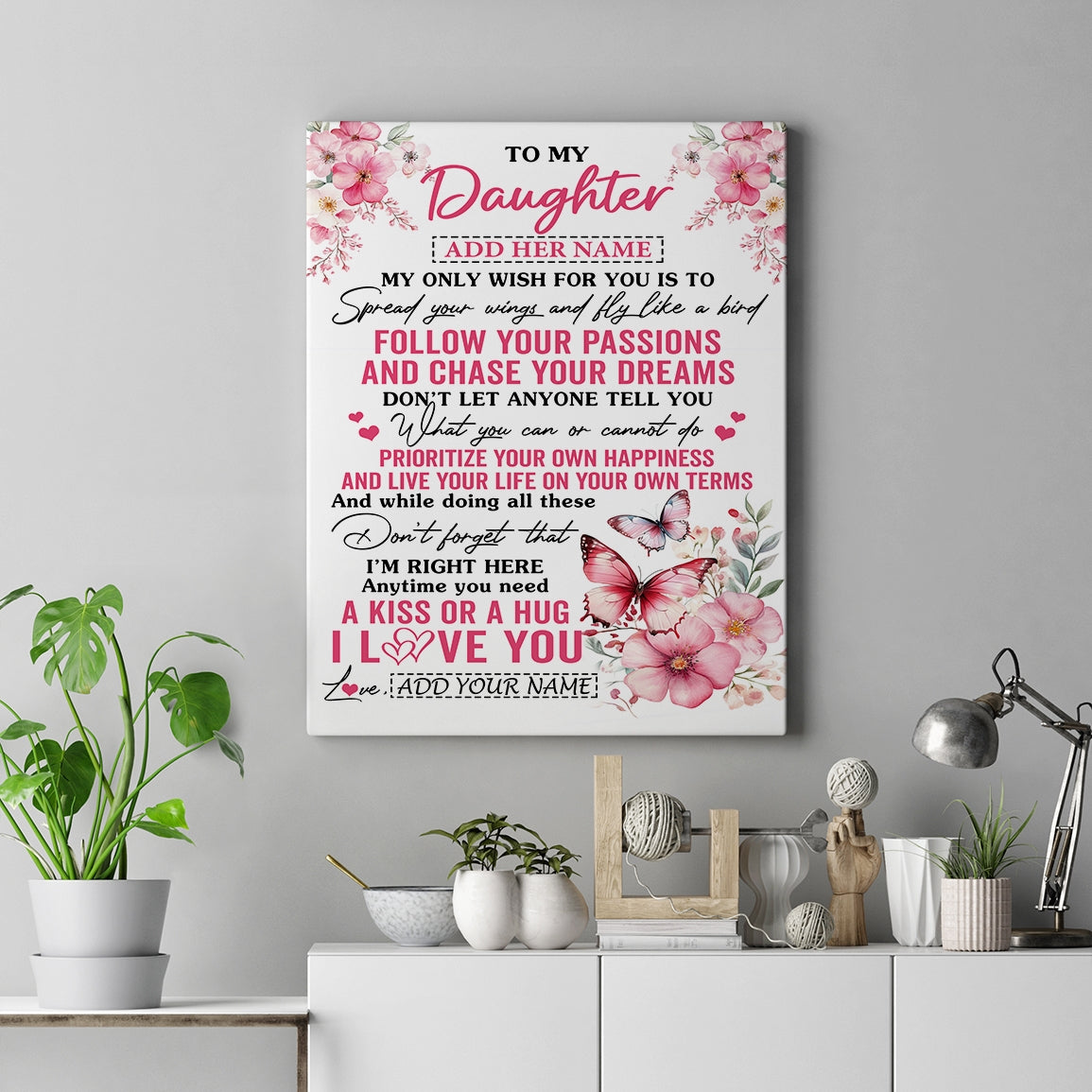 Personalized To My Daughter Gifts Canvas From Mom Dad Butterfly My Only Wish For You Daughter Birthday Gifts Graduation Christmas Custom Custom Art Print Framed Canvas | teecentury