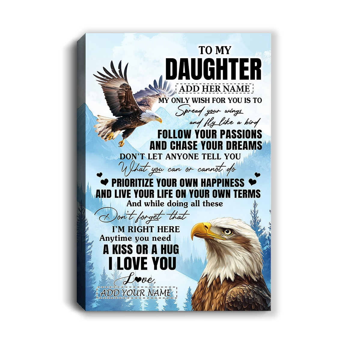 Personalized To My Daughter Gifts Canvas From Mom Dad Eagle My Only Wish For You Daughter Birthday Gifts Graduation Christmas Custom Wall Art Print Framed Canvas | teecentury