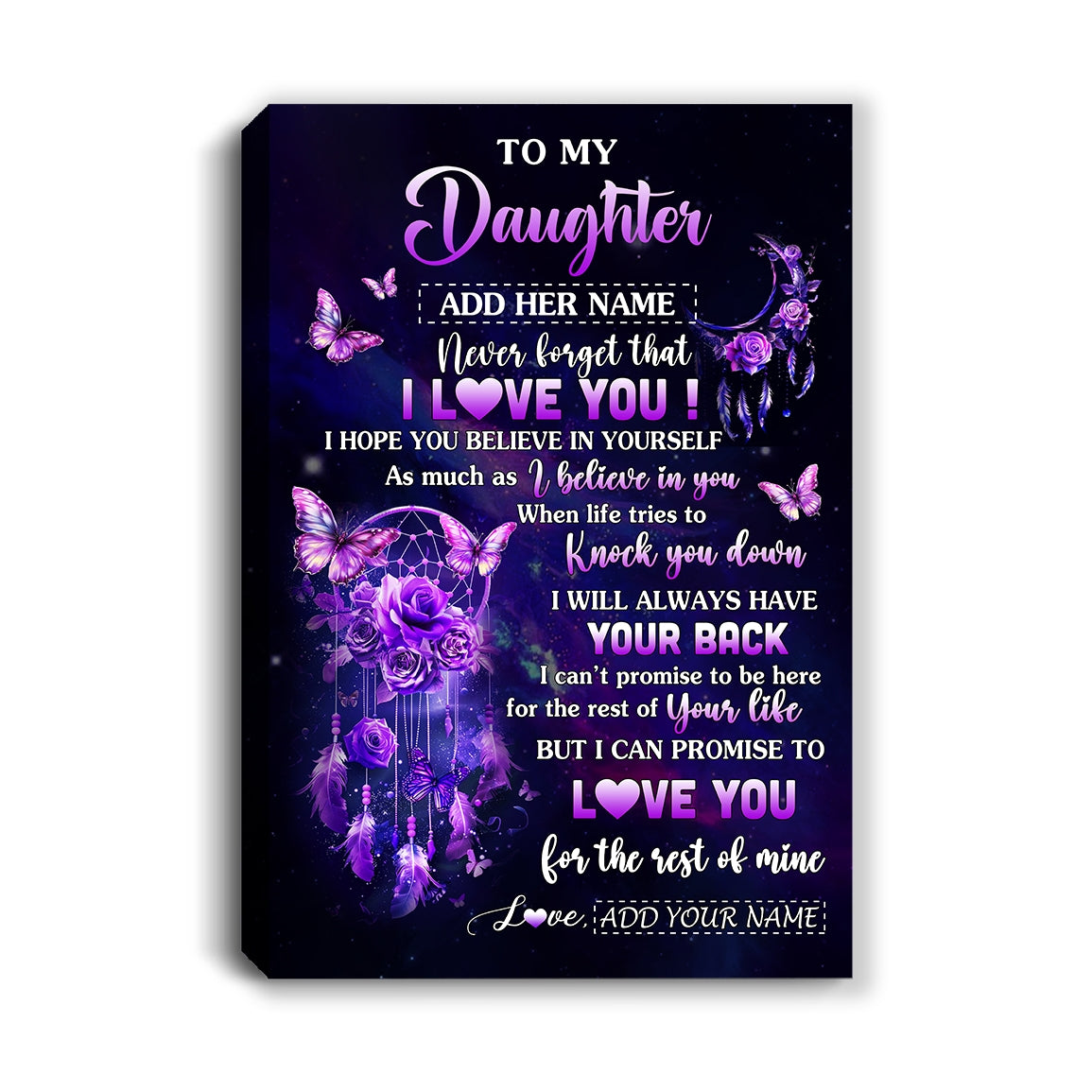 Personalized To My Daughter Gifts Canvas From Mom Dad Floral Butterfly Love You Daughter Birthday Gifts Graduation Christmas Custom Wall Art Printed Framed Canvas | teecentury