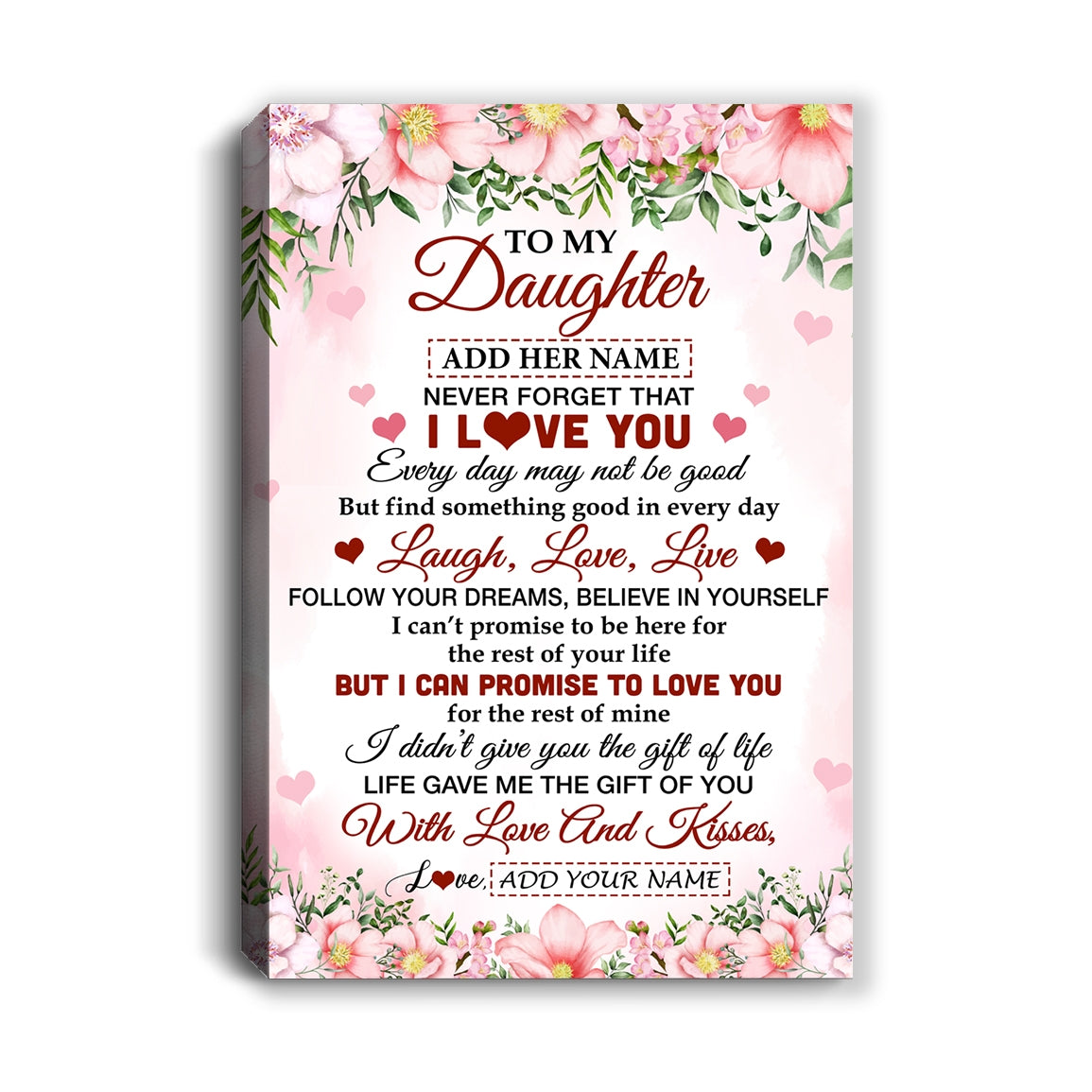 Personalized To My Daughter Gifts Canvas From Mom Dad Mother Floral I Love You Birthday Gifts For Daughter Graduation Christmas Customized Wall Art Framed Canvas | teecentury