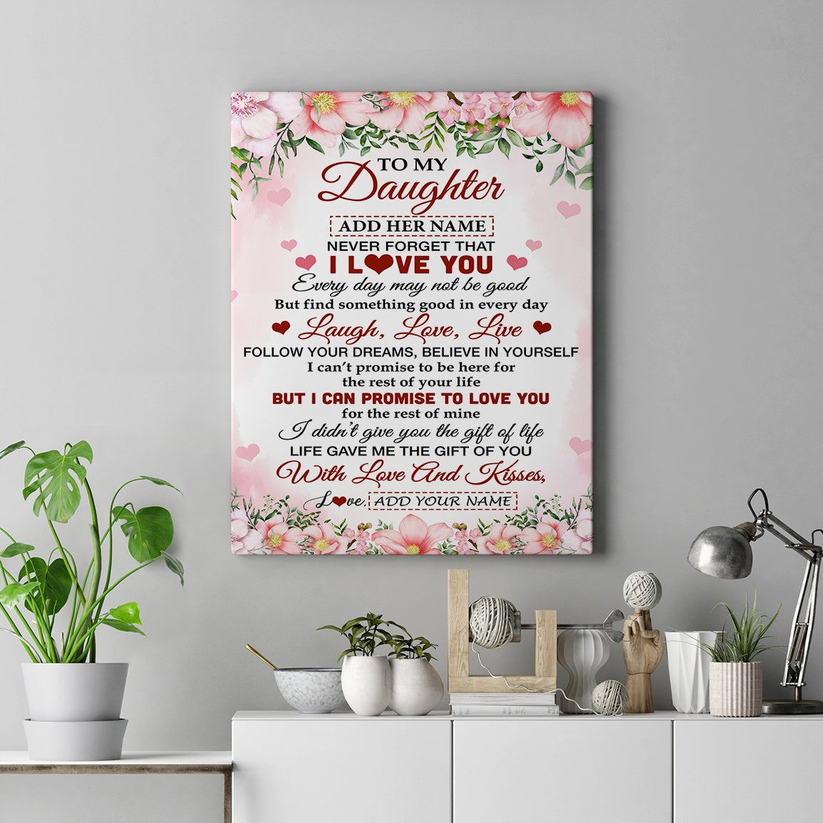 Personalized To My Daughter Gifts Canvas From Mom Dad Mother Floral I Love You Birthday Gifts For Daughter Graduation Christmas Customized Wall Art Framed Canvas | teecentury