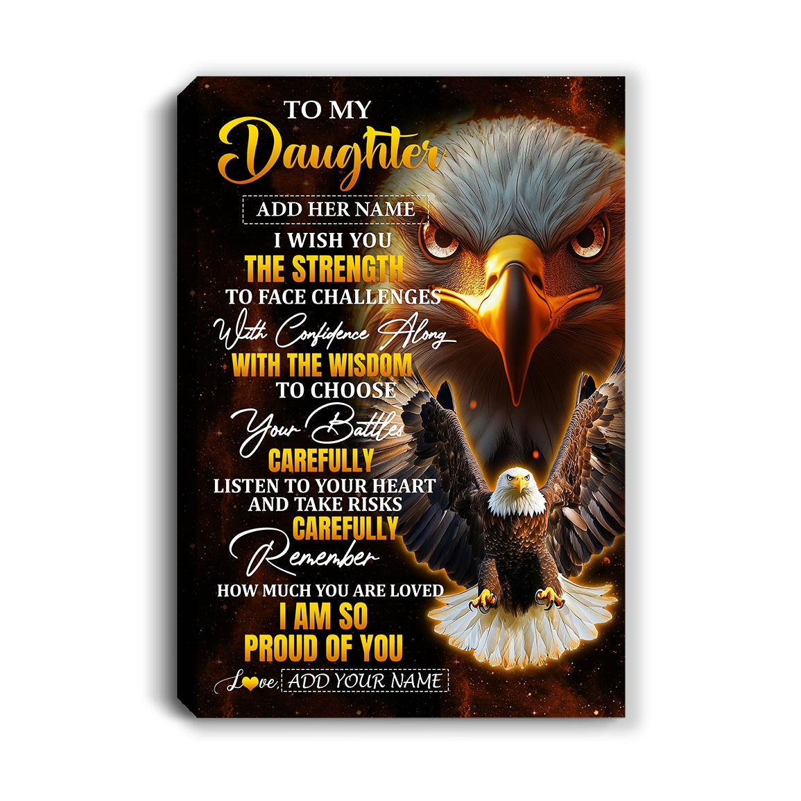 Personalized To My Daughter Gifts Canvas From Mom Dad Mother I Wish You The Strength Eagle Daughter Birthday Gifts Christmas Graduation Custom Wall Art Framed Canvas | teecentury