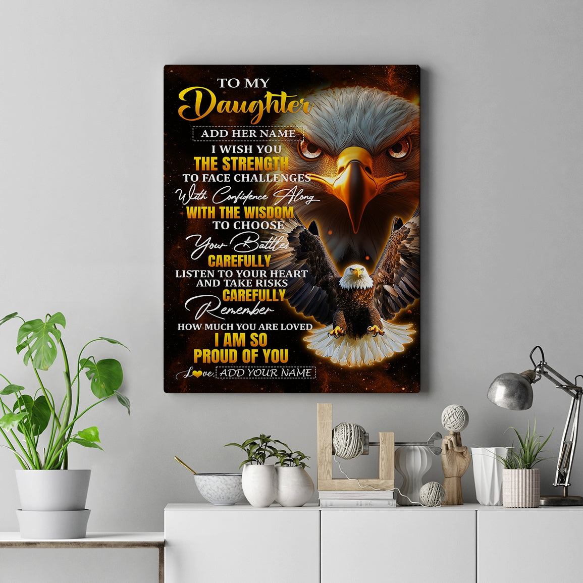 Personalized To My Daughter Gifts Canvas From Mom Dad Mother I Wish You The Strength Eagle Daughter Birthday Gifts Christmas Graduation Custom Wall Art Framed Canvas | teecentury