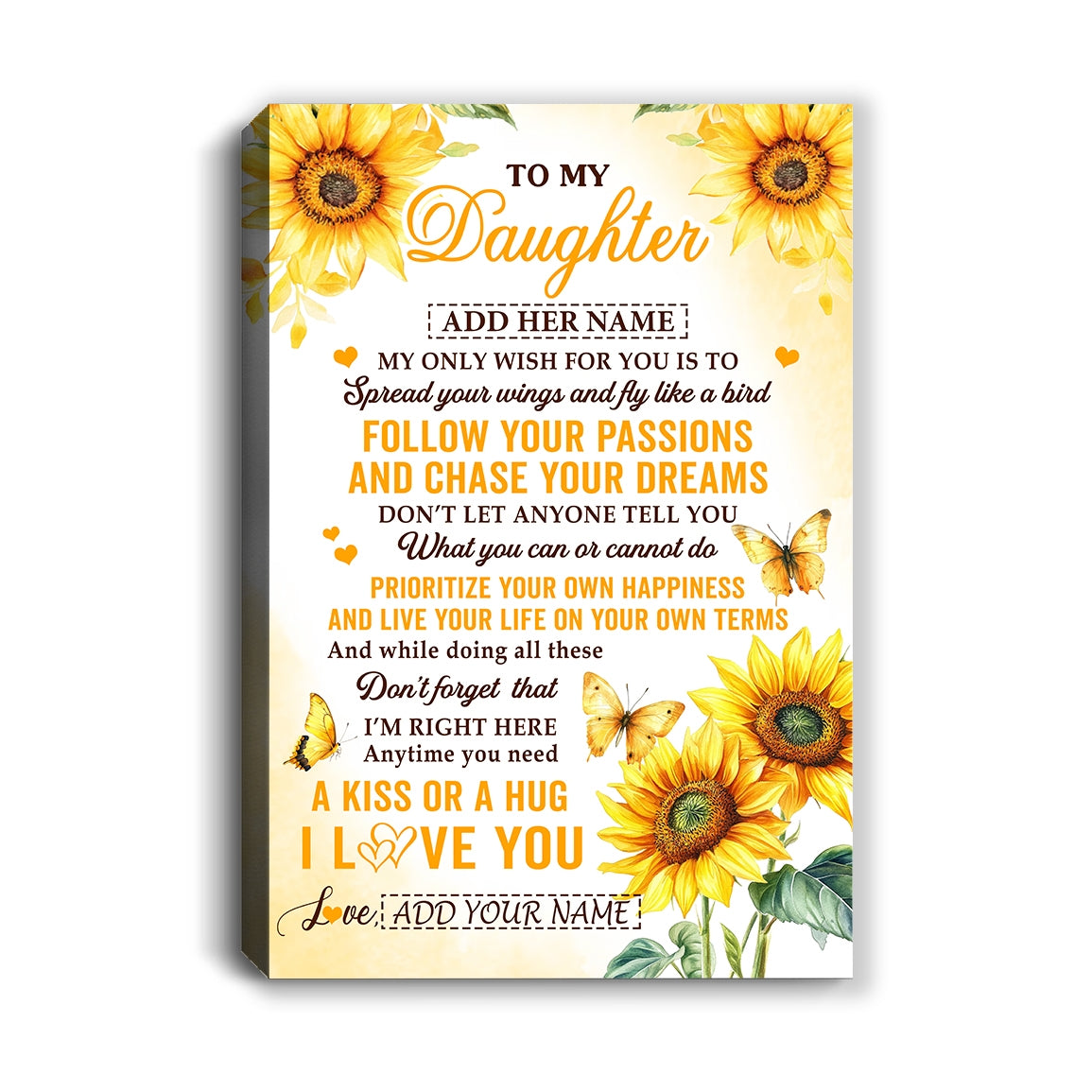 Personalized To My Daughter Gifts Canvas From Mom Dad Sunflower My Only Wish For You Daughter Birthday Gifts Graduation Christmas Custom Wall Art Framed Canvas | teecentury