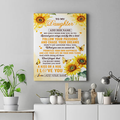 Personalized To My Daughter Gifts Canvas From Mom Dad Sunflower My Only Wish For You Daughter Birthday Gifts Graduation Christmas Custom Wall Art Framed Canvas | teecentury