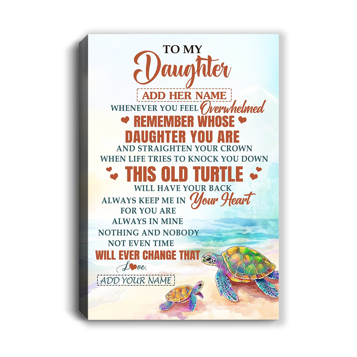 Personalized To My Daughter Gifts Canvas From Mom Dad Whenever Turtle Unique Birthday Gifts For Daughter Graduation Christmas Custom Wall Art Print Framed Canvas | teecentury