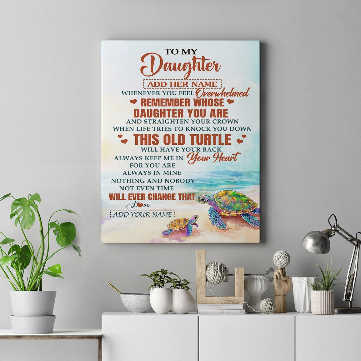 Personalized To My Daughter Gifts Canvas From Mom Dad Whenever Turtle Unique Birthday Gifts For Daughter Graduation Christmas Custom Wall Art Print Framed Canvas | teecentury