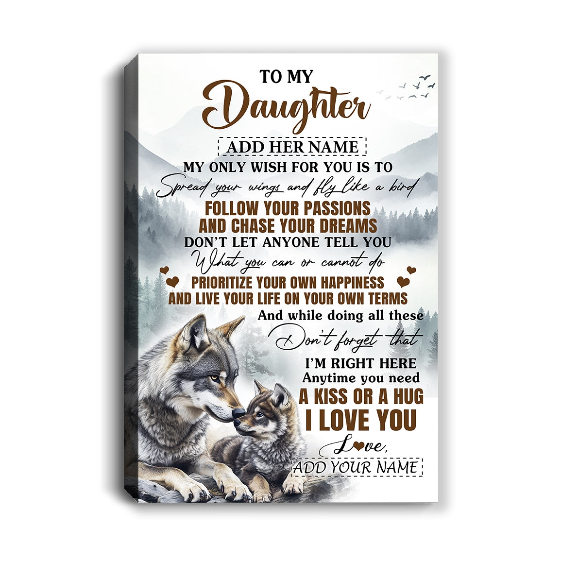 Personalized To My Daughter Gifts Canvas From Mom Dad Wolf My Only Wish For You Daughter Birthday Gifts Graduation Christmas Customized Wall Art Framed Canvas | teecentury