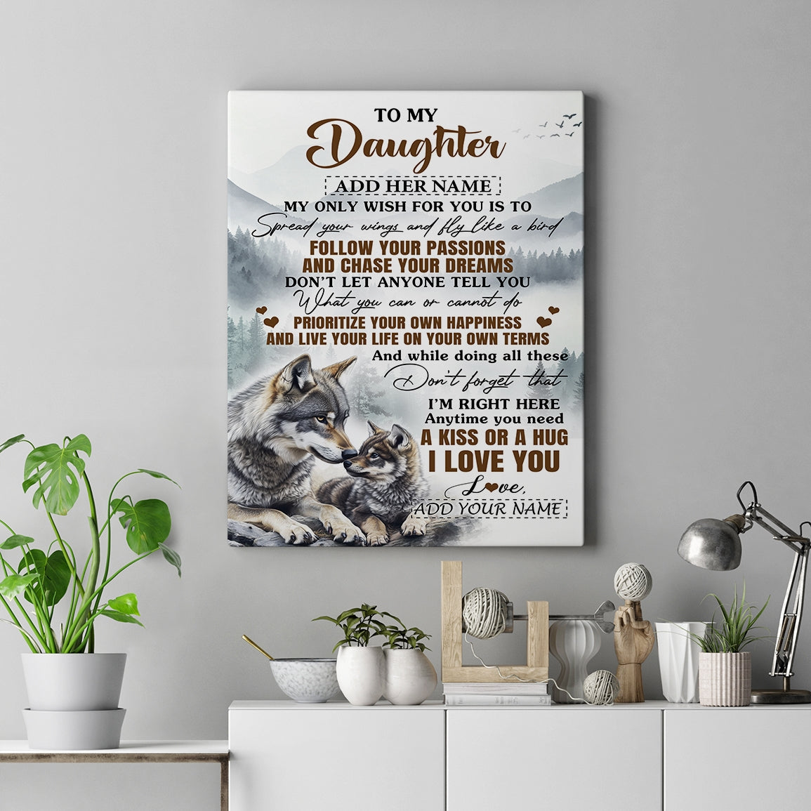 Personalized To My Daughter Gifts Canvas From Mom Dad Wolf My Only Wish For You Daughter Birthday Gifts Graduation Christmas Customized Wall Art Framed Canvas | teecentury