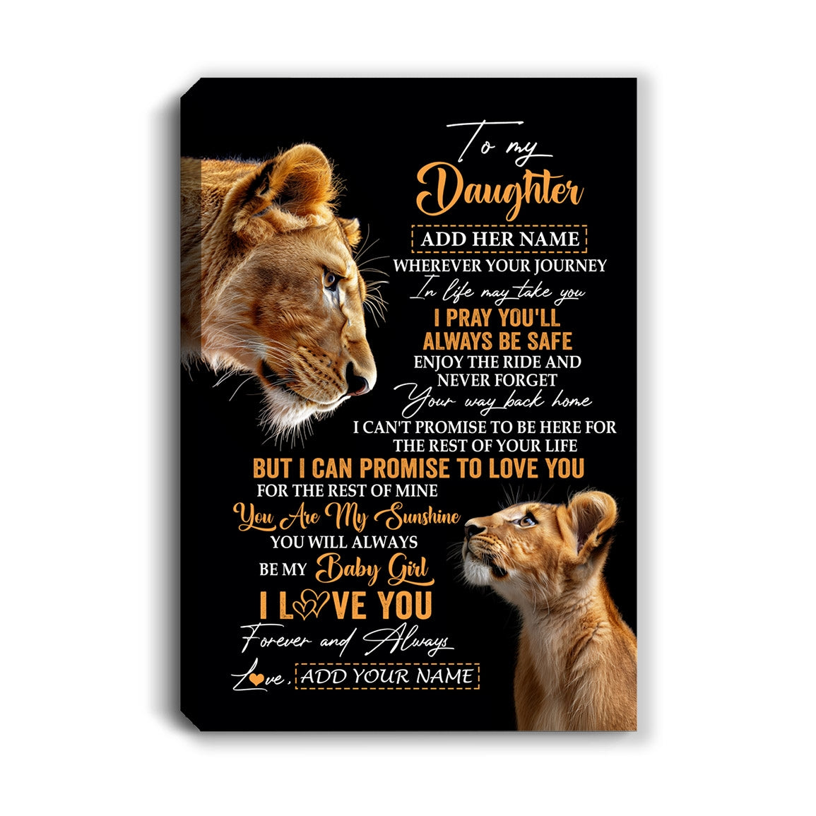 Personalized To My Daughter Gifts Canvas From Mom Mother Wherever Your Journey In Life Lion Daughter Birthday Gifts Christmas Custom Wall Art Framed Canvas | teecentury