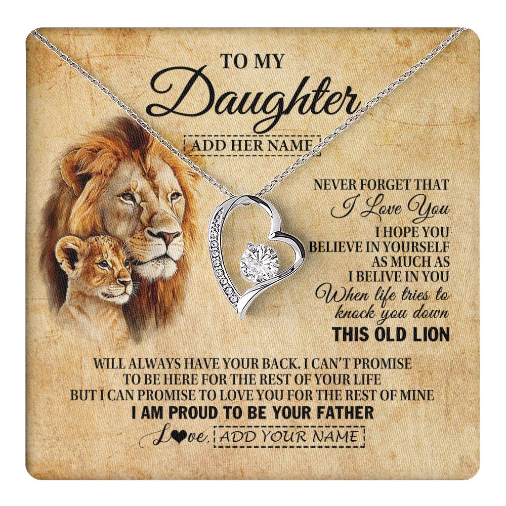 Forever Love Necklace 14K White Gold Finish | 1 | Personalized To My Daughter Gifts From Dad Father Lion Necklace I Love You Daughter Birthday Gifts From Dad Graduation Christmas Custom Gift Box Message Card | teecentury.myshopify