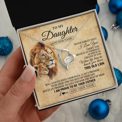Forever Love Necklace 14K White Gold Finish | 2 | Personalized To My Daughter Gifts From Dad Father Lion Necklace I Love You Daughter Birthday Gifts From Dad Graduation Christmas Custom Gift Box Message Card | teecentury.myshopify
