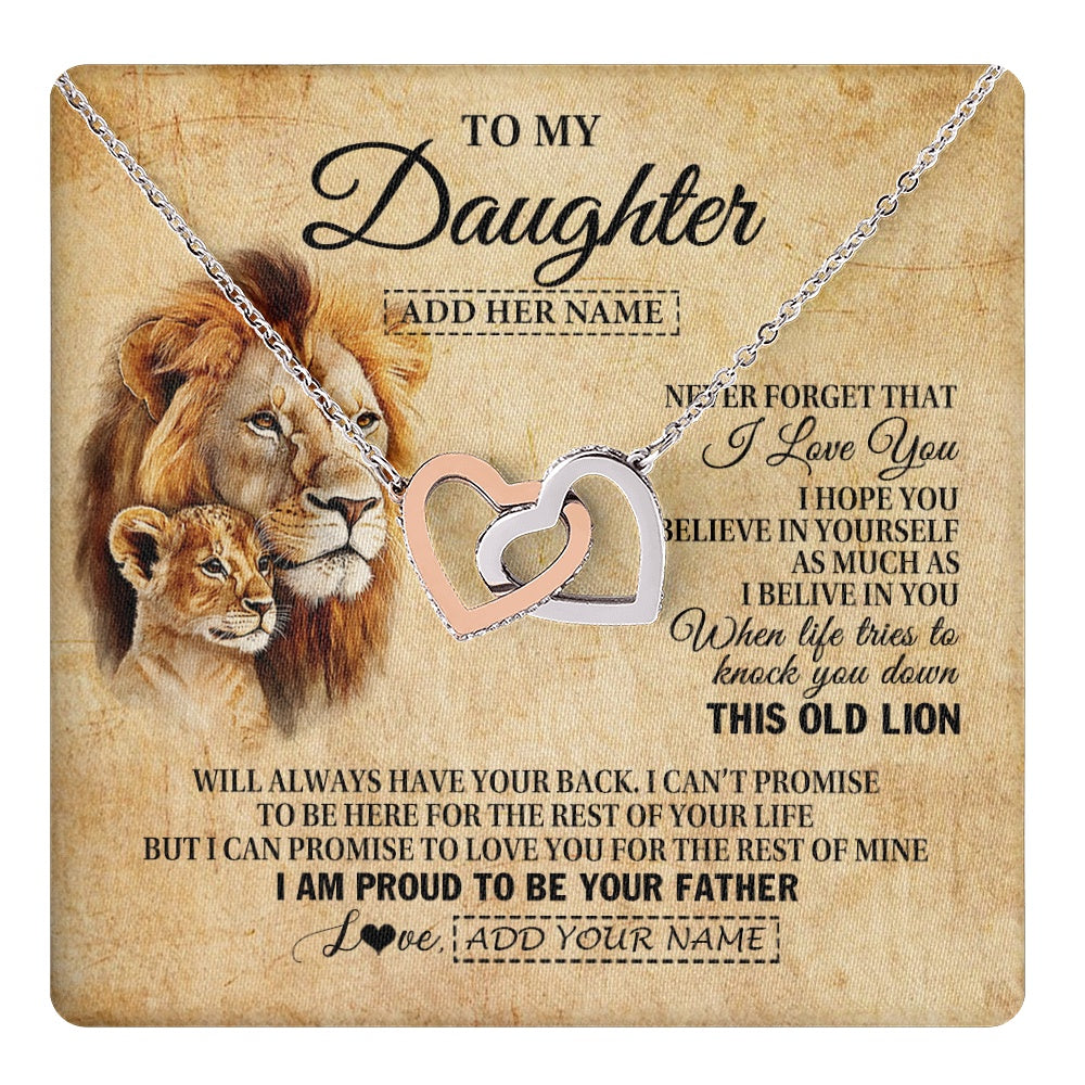 Interlocking Hearts Necklace Stainless Steel & Rose Gold Finish | 1 | Personalized To My Daughter Gifts From Dad Father Lion Necklace I Love You Daughter Birthday Gifts From Dad Graduation Christmas Custom Gift Box Message Card | teecentury.myshopify