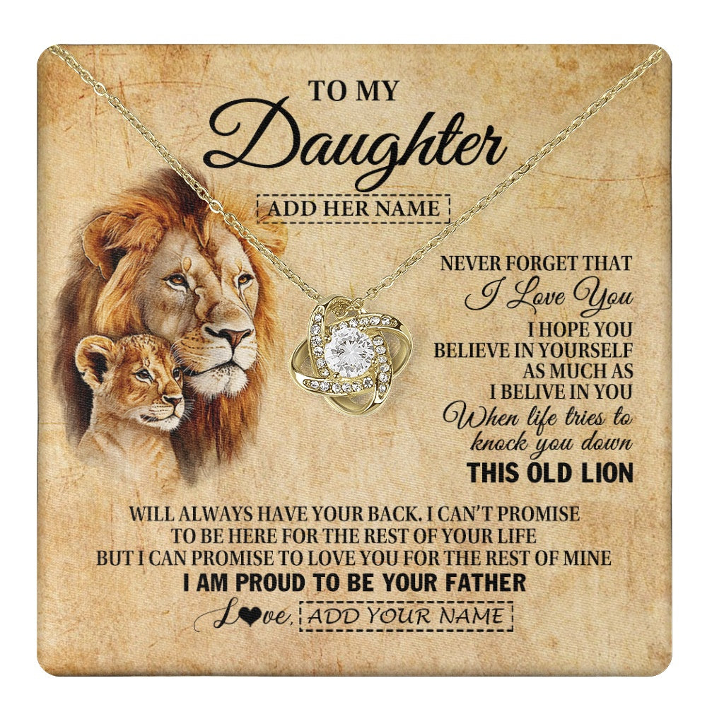 Love Knot Necklace 18K Yellow Gold Finish | 1 | Personalized To My Daughter Gifts From Dad Father Lion Necklace I Love You Daughter Birthday Gifts From Dad Graduation Christmas Custom Gift Box Message Card | teecentury.myshopify