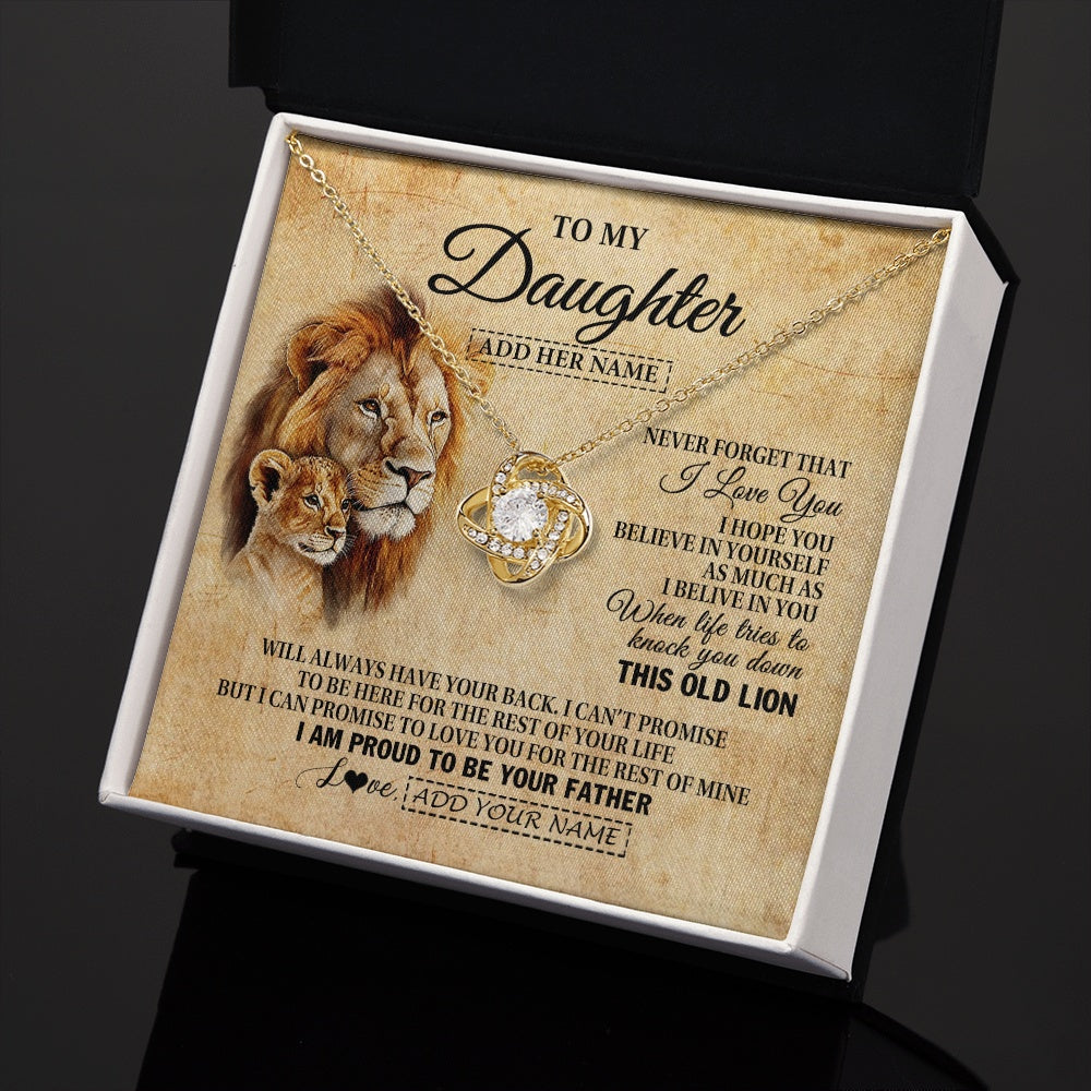 Love Knot Necklace 18K Yellow Gold Finish | 2 | Personalized To My Daughter Gifts From Dad Father Lion Necklace I Love You Daughter Birthday Gifts From Dad Graduation Christmas Custom Gift Box Message Card | teecentury.myshopify