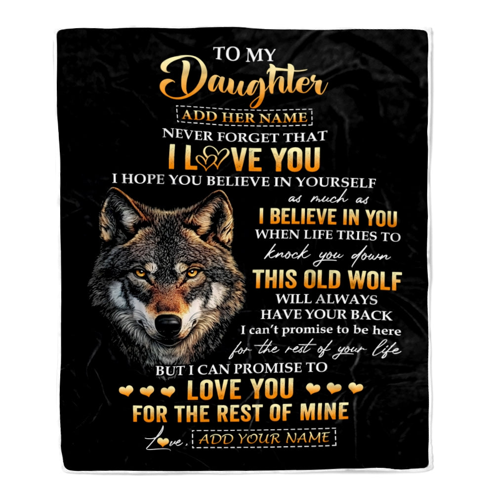 Personalized To My Daughter Gifts From Dad Father Mom Mother Blanket Old Wolf Love You Daughter Birthday Gifts Graduation Christmas Customized Fleece Blanket | teecentury