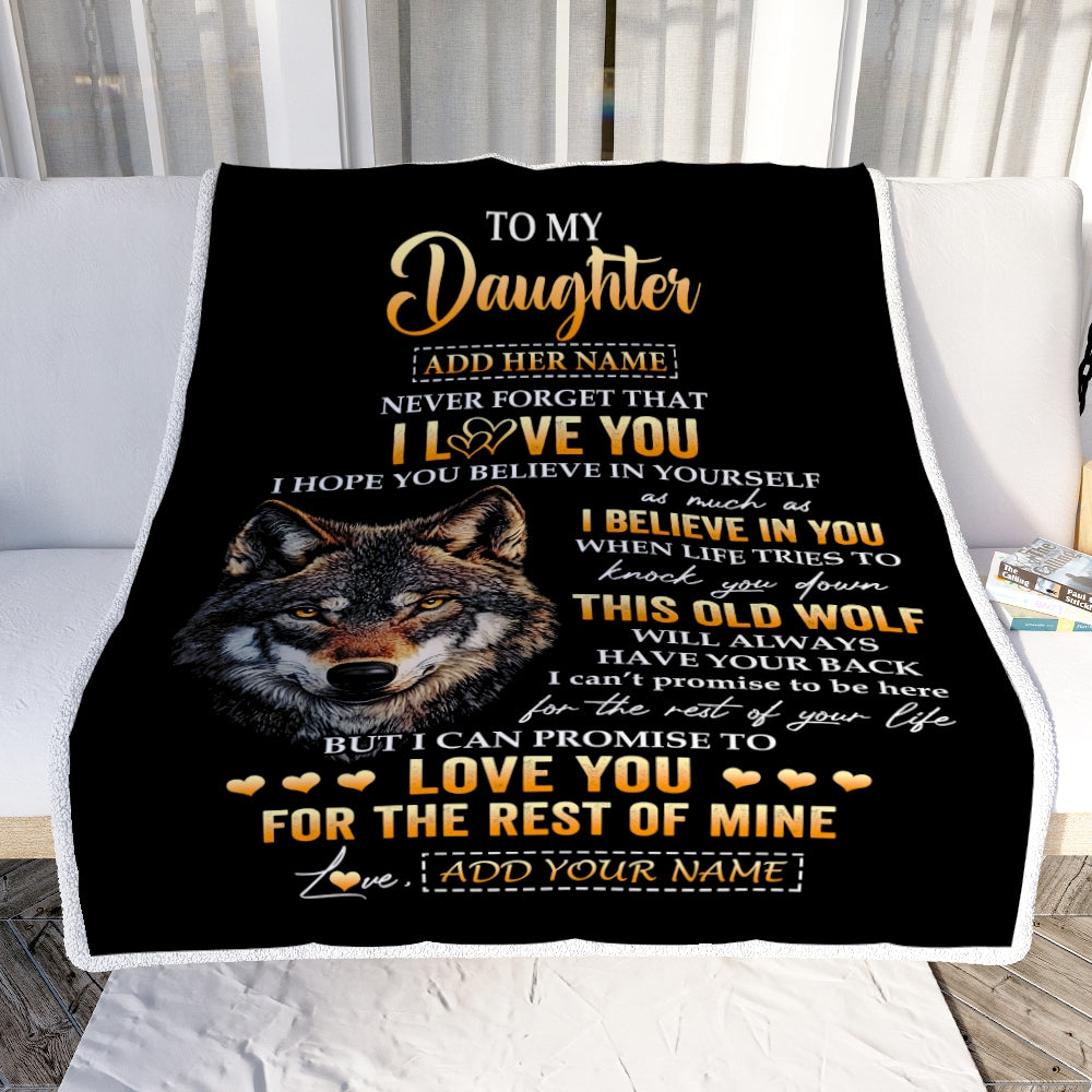 Personalized To My Daughter Gifts From Dad Father Mom Mother Blanket Old Wolf Love You Daughter Birthday Gifts Graduation Christmas Customized Fleece Blanket | teecentury