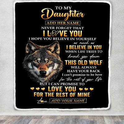 Personalized To My Daughter Gifts From Dad Father Mom Mother Blanket Old Wolf Love You Daughter Birthday Gifts Graduation Christmas Customized Fleece Blanket | teecentury