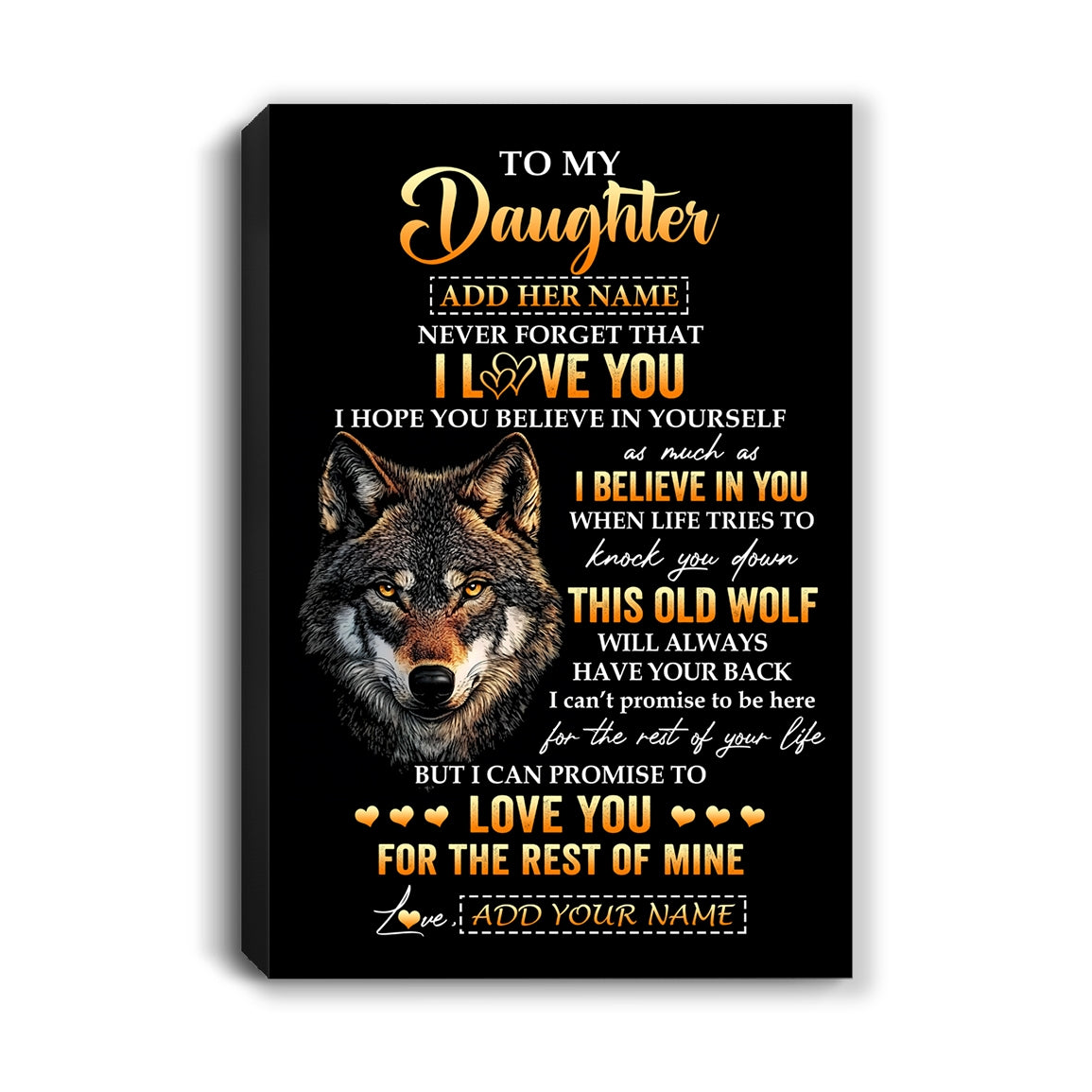 Personalized To My Daughter Gifts From Dad Father Mom Mother Canvas Old Wolf Love You Daughter Birthday Gifts Graduation Christmas Custom Print Framed Canvas | teecentury