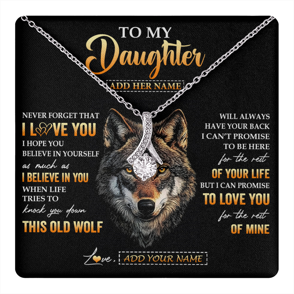 Alluring Beauty Necklace 14K White Gold Finish | 1 | Personalized To My Daughter Gifts From Dad Father Mom Mother Necklace Old Wolf Love You Daughter Birthday Gifts Graduation Christmas Gift Box Message Card | teecentury