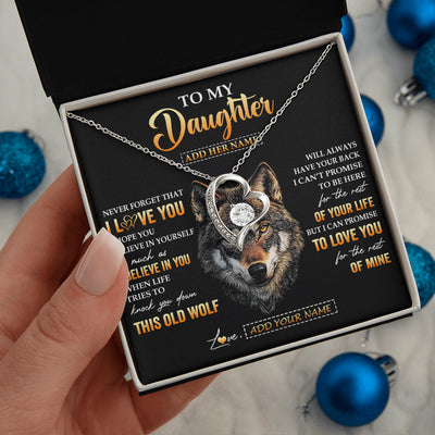 Forever Love Necklace 14K White Gold Finish | 2 | Personalized To My Daughter Gifts From Dad Father Mom Mother Necklace Old Wolf Love You Daughter Birthday Gifts Graduation Christmas Gift Box Message Card | teecentury