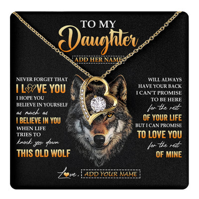 Forever Love Necklace 18K Yellow Gold Finish | 1 | Personalized To My Daughter Gifts From Dad Father Mom Mother Necklace Old Wolf Love You Daughter Birthday Gifts Graduation Christmas Gift Box Message Card | teecentury