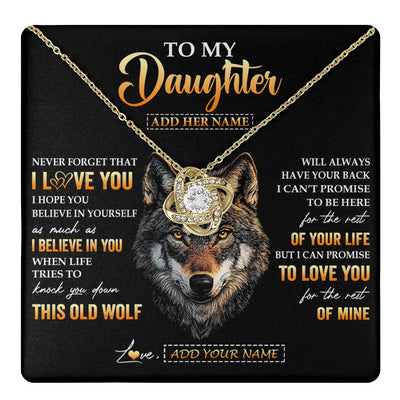 Love Knot Necklace 18K Yellow Gold Finish | 1 | Personalized To My Daughter Gifts From Dad Father Mom Mother Necklace Old Wolf Love You Daughter Birthday Gifts Graduation Christmas Gift Box Message Card | teecentury