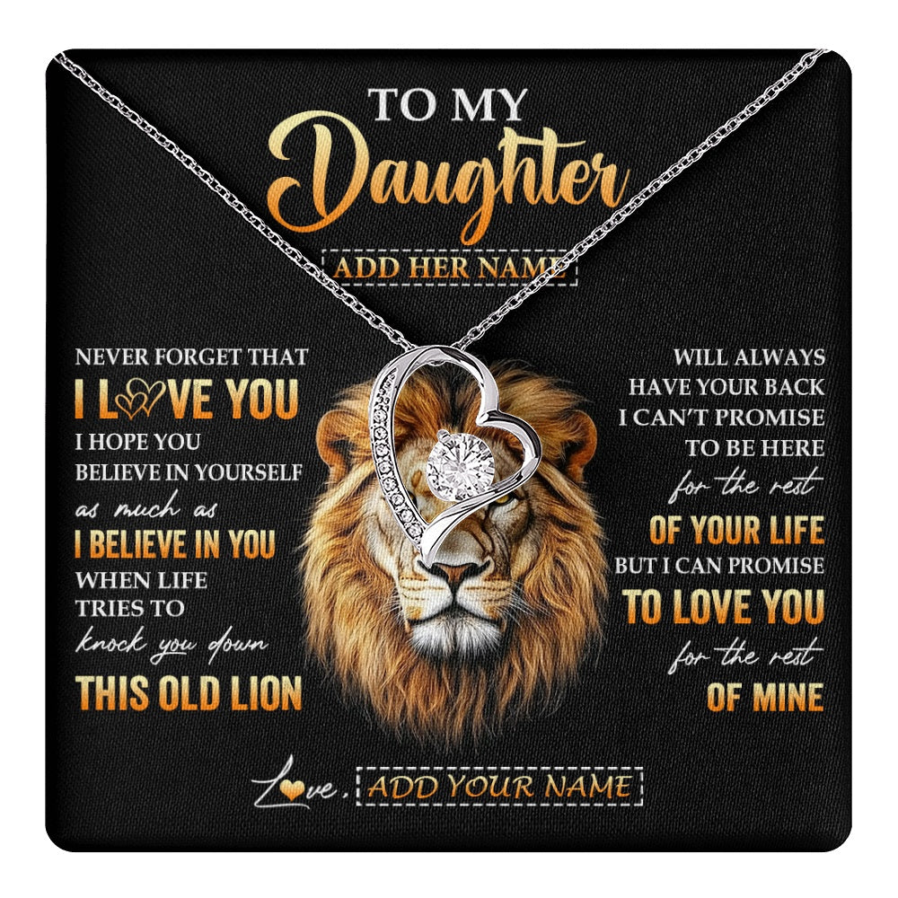 Forever Love Necklace 14K White Gold Finish | 1 | Personalized To My Daughter Gifts From Dad Father Necklace Old Lion Love You Daughter Birthday Gifts Graduation Christmas Customized Gift Box Message Card | teecentury.myshopify