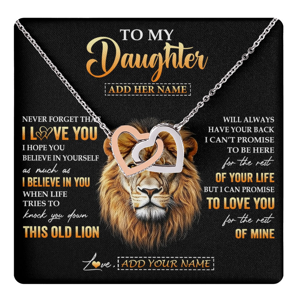 Interlocking Hearts Necklace Stainless Steel & Rose Gold Finish | 1 | Personalized To My Daughter Gifts From Dad Father Necklace Old Lion Love You Daughter Birthday Gifts Graduation Christmas Customized Gift Box Message Card | teecentury.myshopify