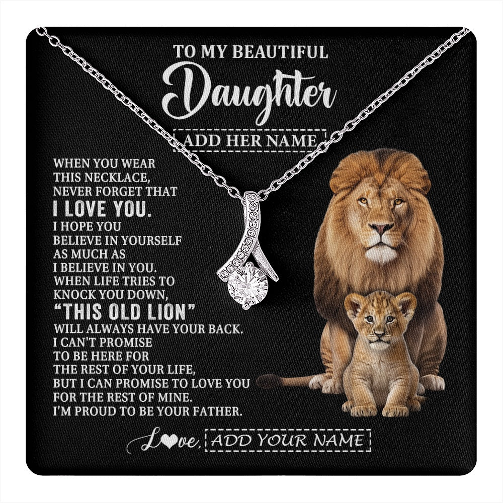 Alluring Beauty Necklace 14K White Gold Finish | 1 | Personalized To My Daughter Gifts From Dad Father Necklace This Old Lion Love You Daughter Birthday Gifts Graduation Christmas Jewelry Gift Box Message Card | https://teecentury.