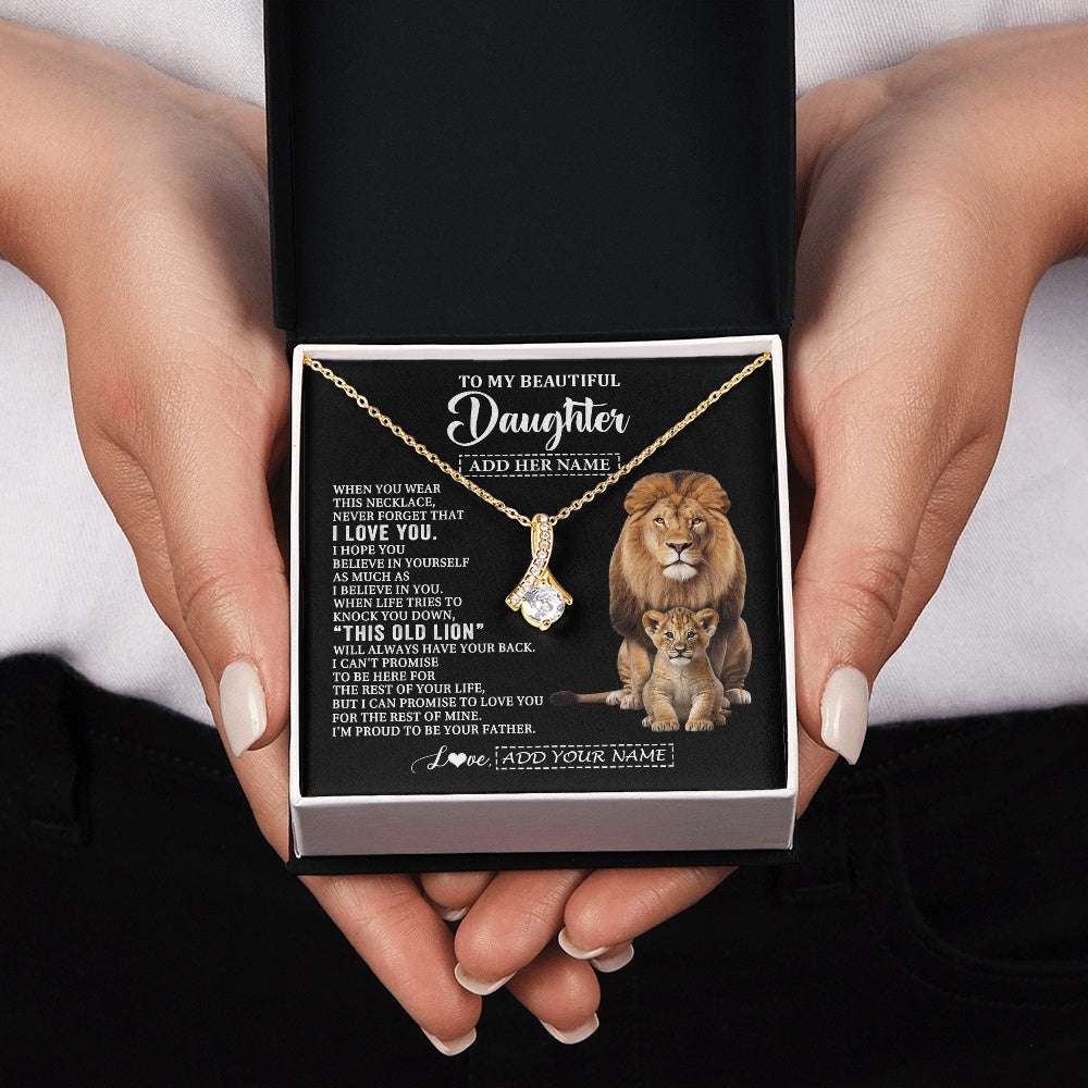 Alluring Beauty Necklace 18K Yellow Gold Finish | 2 | Personalized To My Daughter Gifts From Dad Father Necklace This Old Lion Love You Daughter Birthday Gifts Graduation Christmas Jewelry Gift Box Message Card | https://teecentury.