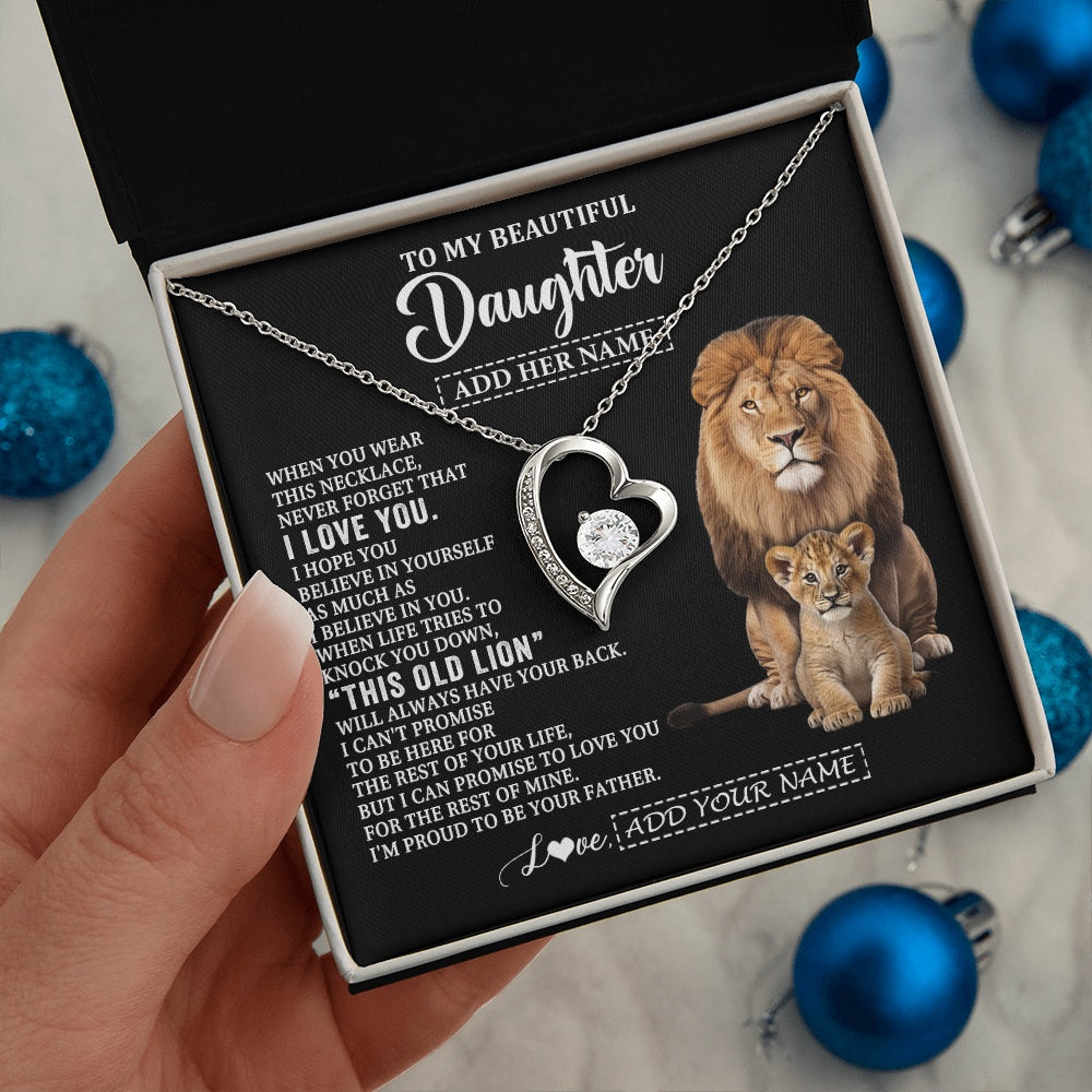 Forever Love Necklace 14K White Gold Finish | 2 | Personalized To My Daughter Gifts From Dad Father Necklace This Old Lion Love You Daughter Birthday Gifts Graduation Christmas Jewelry Gift Box Message Card | https://teecentury.