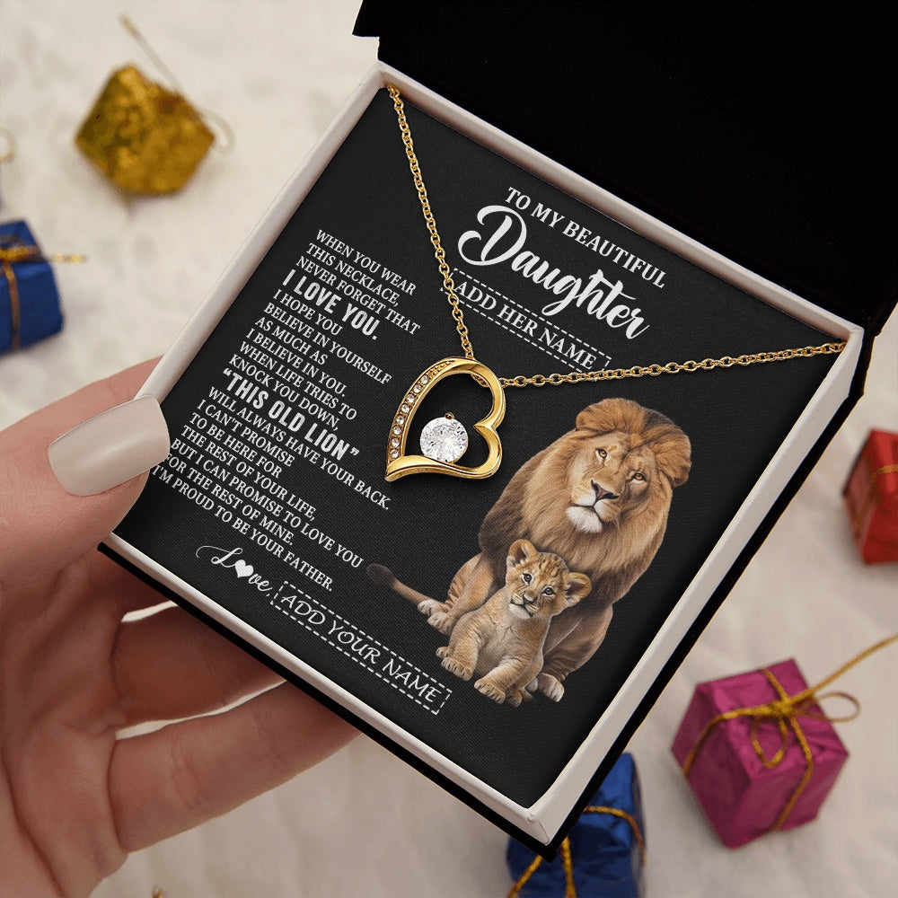 Forever Love Necklace 18K Yellow Gold Finish | 2 | Personalized To My Daughter Gifts From Dad Father Necklace This Old Lion Love You Daughter Birthday Gifts Graduation Christmas Jewelry Gift Box Message Card | https://teecentury.