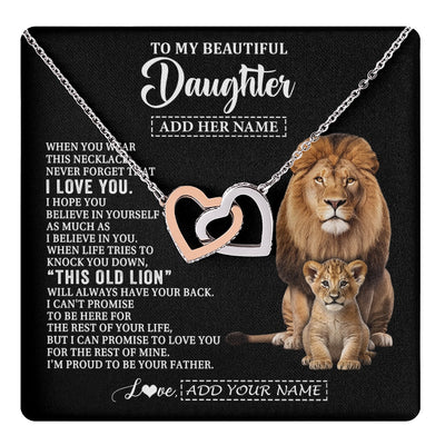 Interlocking Hearts Necklace Stainless Steel & Rose Gold Finish | 1 | Personalized To My Daughter Gifts From Dad Father Necklace This Old Lion Love You Daughter Birthday Gifts Graduation Christmas Jewelry Gift Box Message Card | https://teecentury.