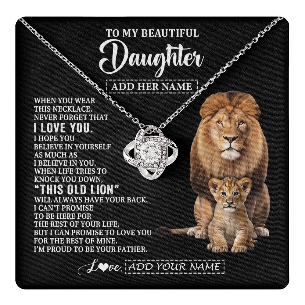 Love Knot Necklace 14K White Gold Finish | 1 | Personalized To My Daughter Gifts From Dad Father Necklace This Old Lion Love You Daughter Birthday Gifts Graduation Christmas Jewelry Gift Box Message Card | https://teecentury.