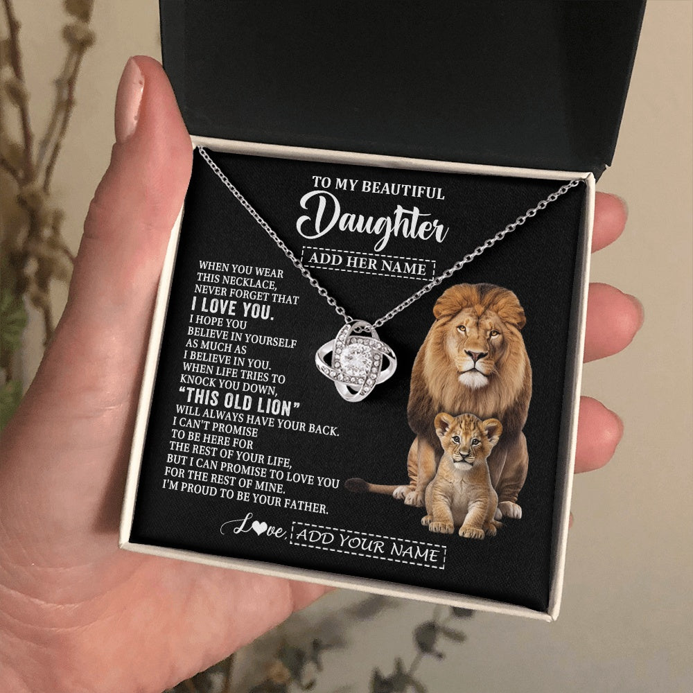 Love Knot Necklace 14K White Gold Finish | 2 | Personalized To My Daughter Gifts From Dad Father Necklace This Old Lion Love You Daughter Birthday Gifts Graduation Christmas Jewelry Gift Box Message Card | https://teecentury.