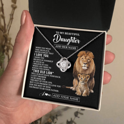 Love Knot Necklace 14K White Gold Finish | 2 | Personalized To My Daughter Gifts From Dad Father Necklace This Old Lion Love You Daughter Birthday Gifts Graduation Christmas Jewelry Gift Box Message Card | https://teecentury.