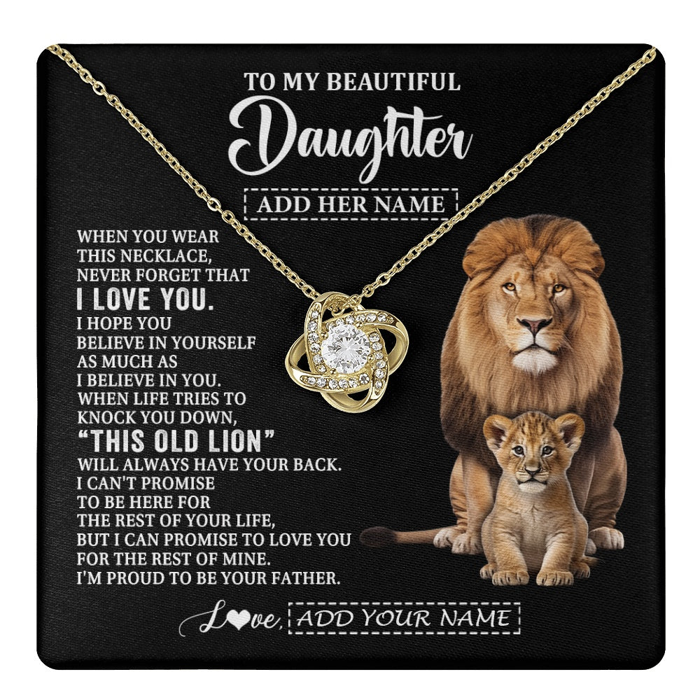Love Knot Necklace 18K Yellow Gold Finish | 1 | Personalized To My Daughter Gifts From Dad Father Necklace This Old Lion Love You Daughter Birthday Gifts Graduation Christmas Jewelry Gift Box Message Card | https://teecentury.