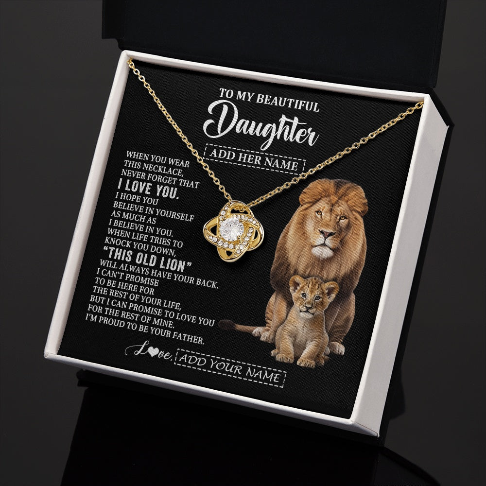Love Knot Necklace 18K Yellow Gold Finish | 2 | Personalized To My Daughter Gifts From Dad Father Necklace This Old Lion Love You Daughter Birthday Gifts Graduation Christmas Jewelry Gift Box Message Card | https://teecentury.