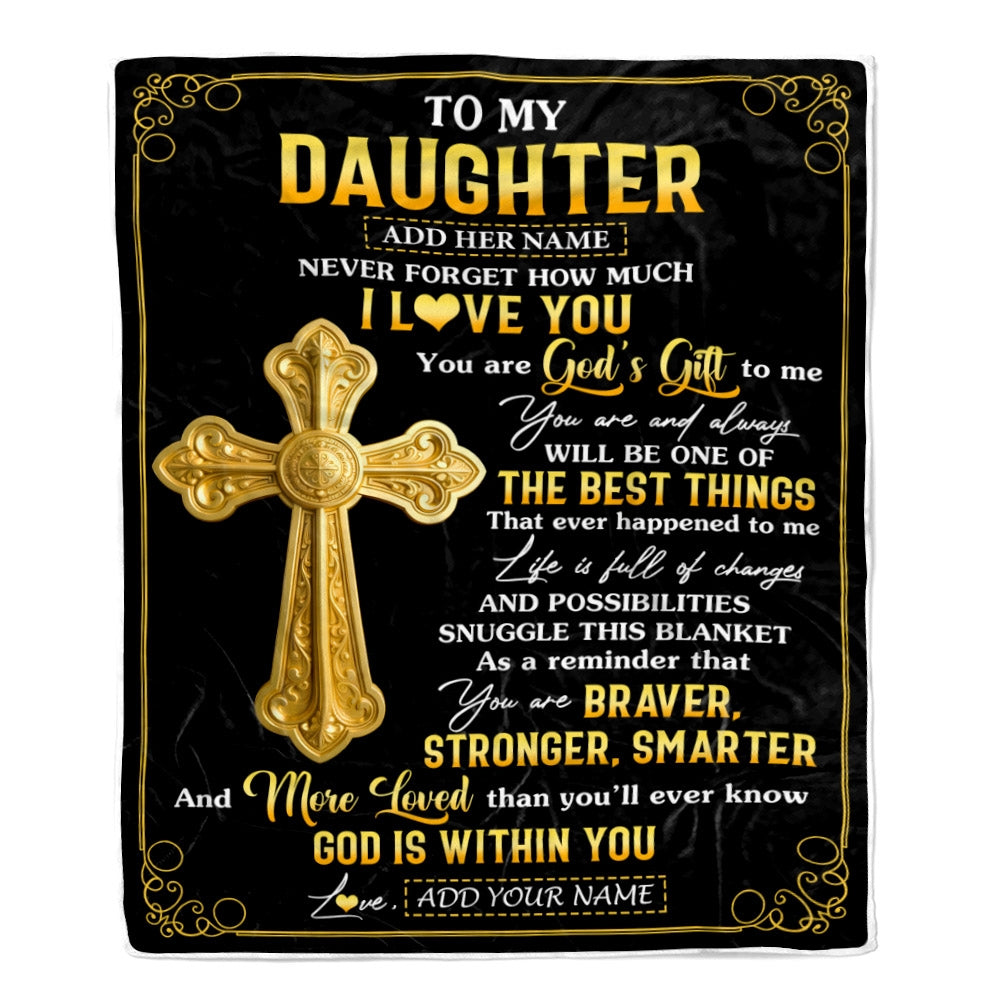 Personalized To My Daughter Gifts From Dad Mom Blanket Christian God Is With You Gifts For Daughter Birthday Present Graduation Christmas Custom Fleece Blanket | teecentury