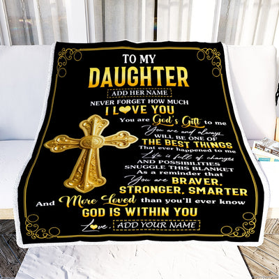 Personalized To My Daughter Gifts From Dad Mom Blanket Christian God Is With You Gifts For Daughter Birthday Present Graduation Christmas Custom Fleece Blanket | teecentury