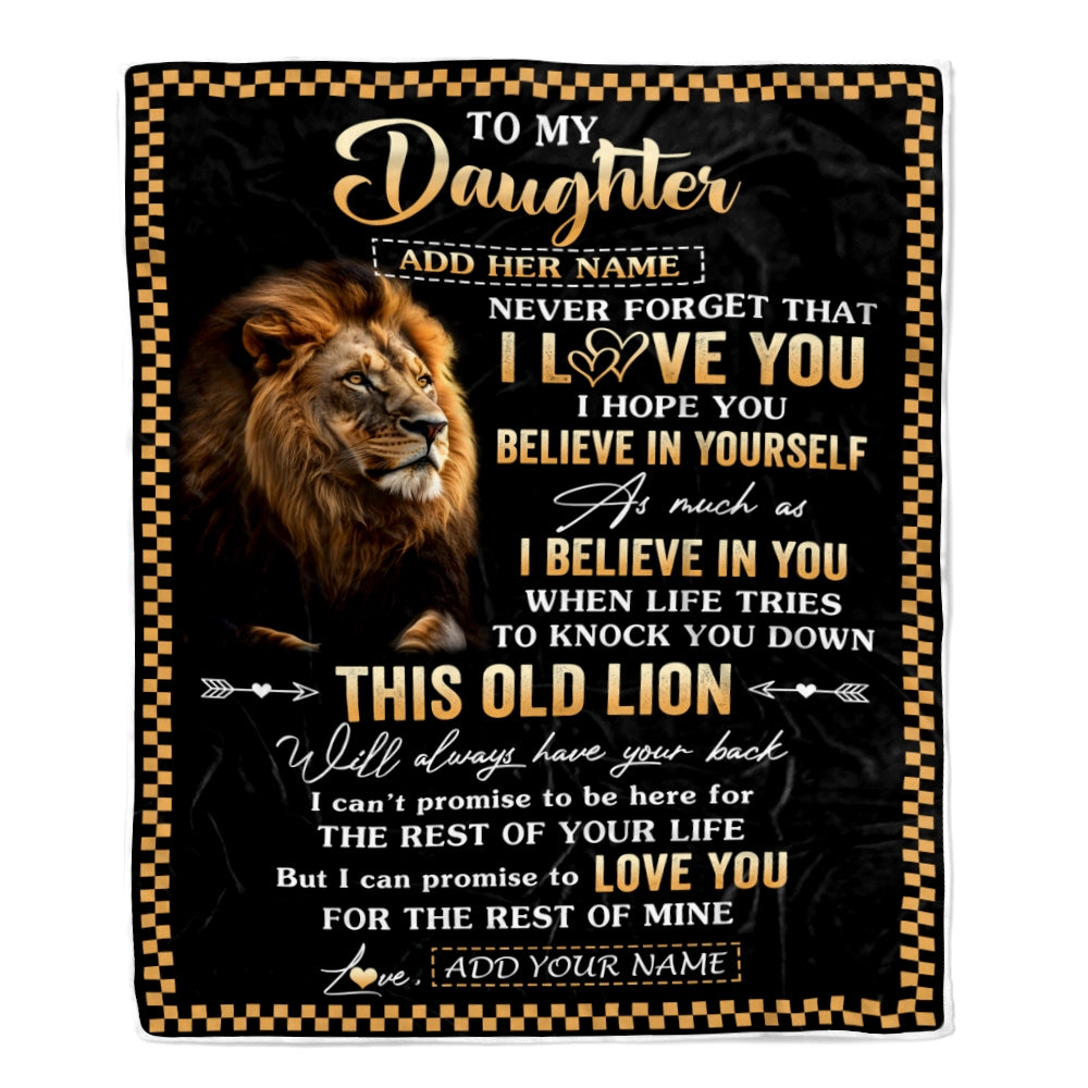 Personalized To My Daughter Gifts From Dad Mom Mother Father Blanket Old Lion Love You Daughter Birthday Gifts Graduation Christmas Customized Fleece Blanket | teecentury