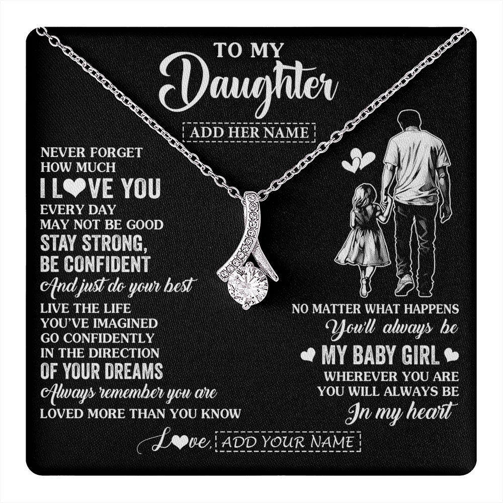 Alluring Beauty Necklace 14K White Gold Finish | 1 | Personalized To My Daughter Gifts From Dad Necklace Never Forget How Much I Love You Daughter Birthday Graduation Christmas Custom Gift Box Message Card | https://teecentury.