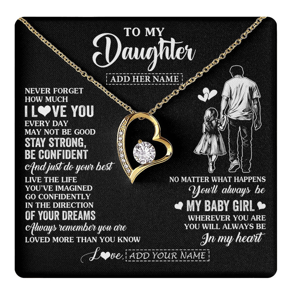 Forever Love Necklace 18K Yellow Gold Finish | 1 | Personalized To My Daughter Gifts From Dad Necklace Never Forget How Much I Love You Daughter Birthday Graduation Christmas Custom Gift Box Message Card | https://teecentury.