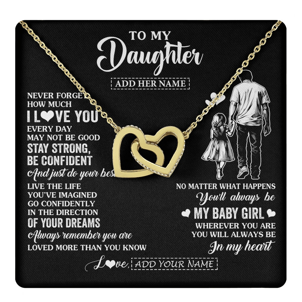 Interlocking Hearts Necklace 18K Yellow Gold Finish | 1 | Personalized To My Daughter Gifts From Dad Necklace Never Forget How Much I Love You Daughter Birthday Graduation Christmas Custom Gift Box Message Card | https://teecentury.