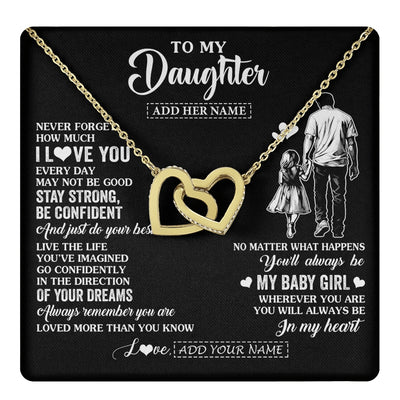 Interlocking Hearts Necklace 18K Yellow Gold Finish | 1 | Personalized To My Daughter Gifts From Dad Necklace Never Forget How Much I Love You Daughter Birthday Graduation Christmas Custom Gift Box Message Card | https://teecentury.