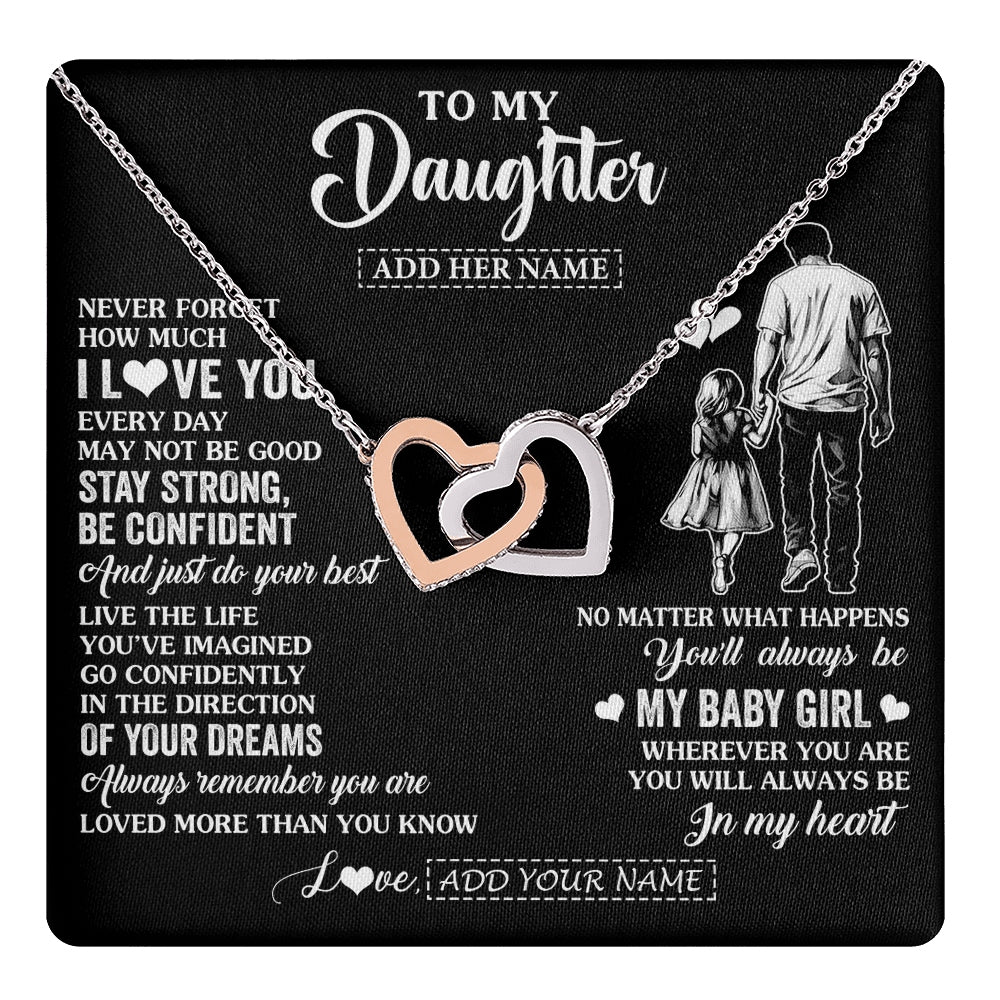 Interlocking Hearts Necklace Stainless Steel & Rose Gold Finish | 1 | Personalized To My Daughter Gifts From Dad Necklace Never Forget How Much I Love You Daughter Birthday Graduation Christmas Custom Gift Box Message Card | https://teecentury.