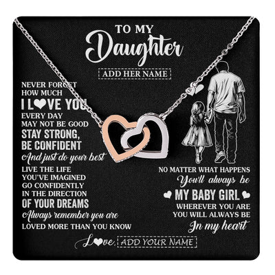 Interlocking Hearts Necklace Stainless Steel & Rose Gold Finish | 1 | Personalized To My Daughter Gifts From Dad Necklace Never Forget How Much I Love You Daughter Birthday Graduation Christmas Custom Gift Box Message Card | https://teecentury.